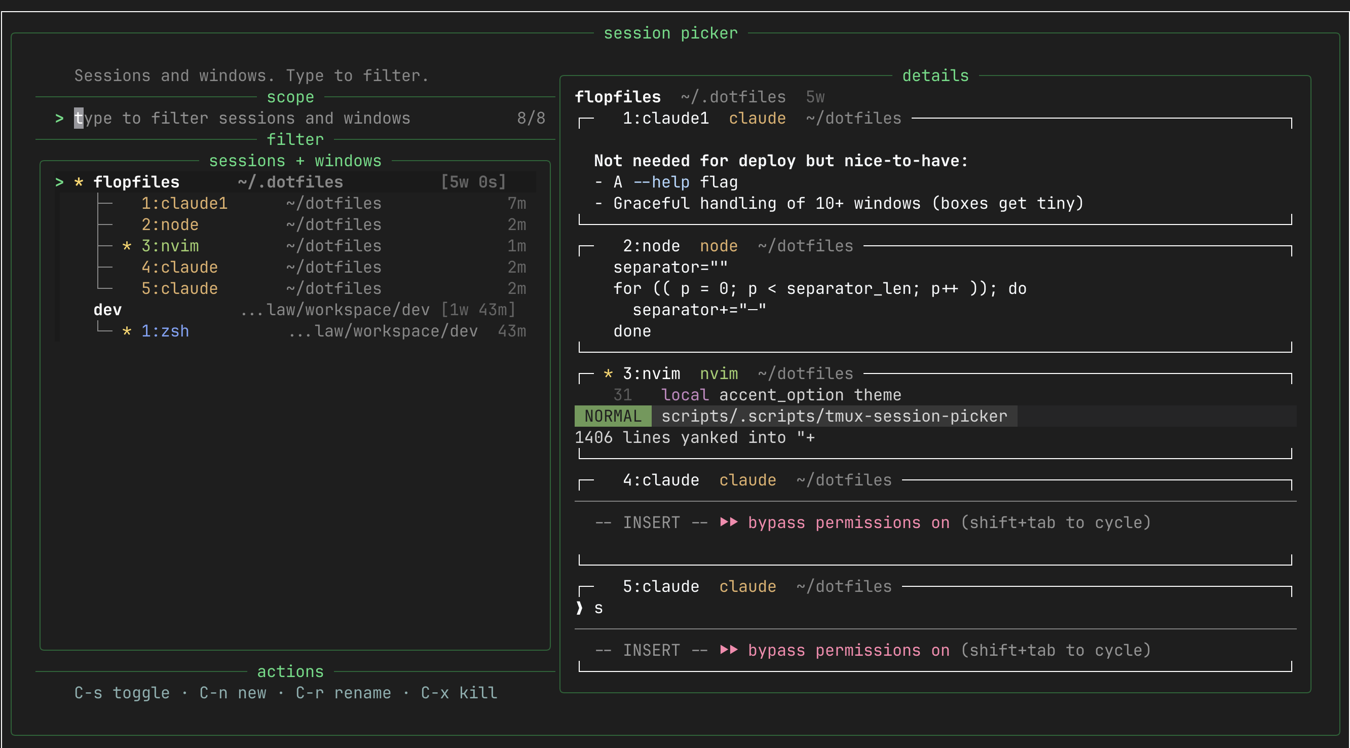 Session picker main view
